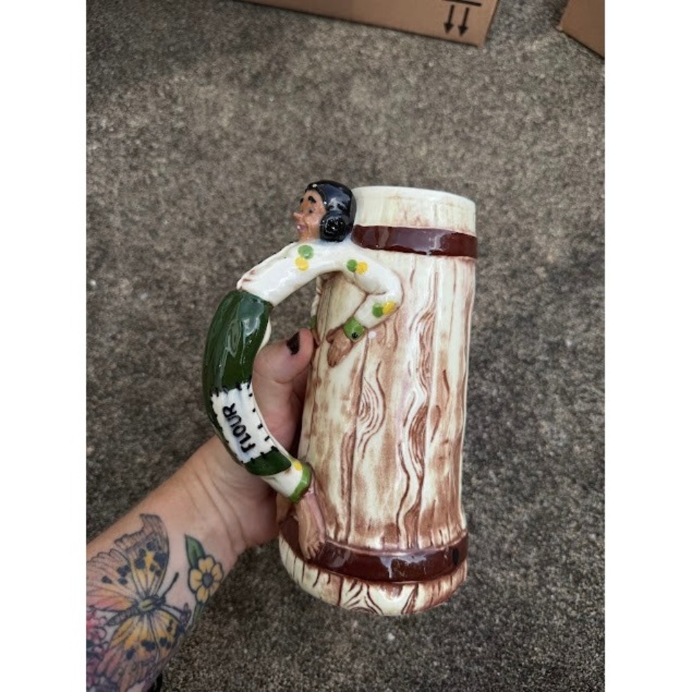 Vintage Kitsch Twin Winton Ceramic Mug Brown Baker Flour Sack Handle California - Picture 8 of 8